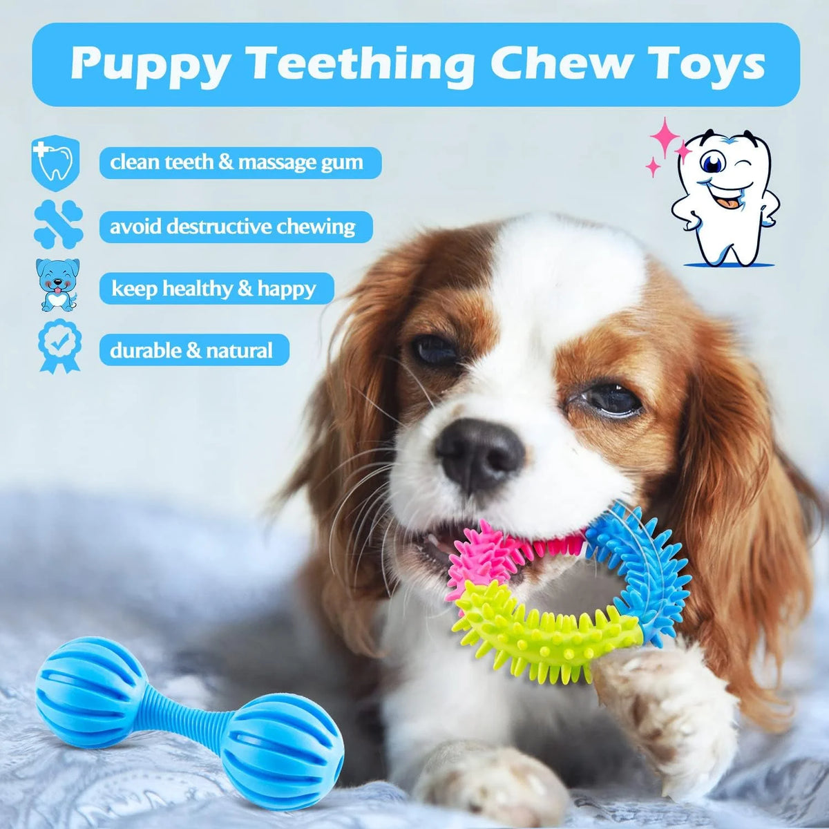 Puppy Teething Chew Toys Pack with Stuffed Squeaky Toys, Dog Ball, Ring Toy, Rope Toy N9166