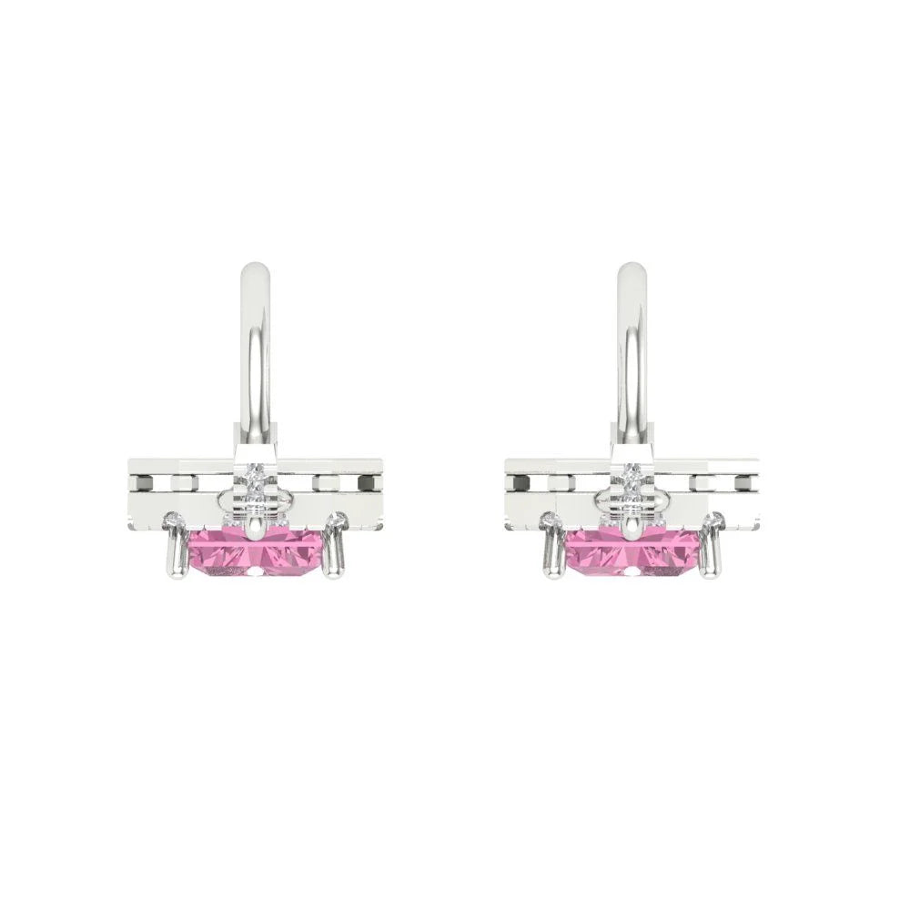 14K White Gold Emerald Cut Halo Drop Dangle Earrings Z666605