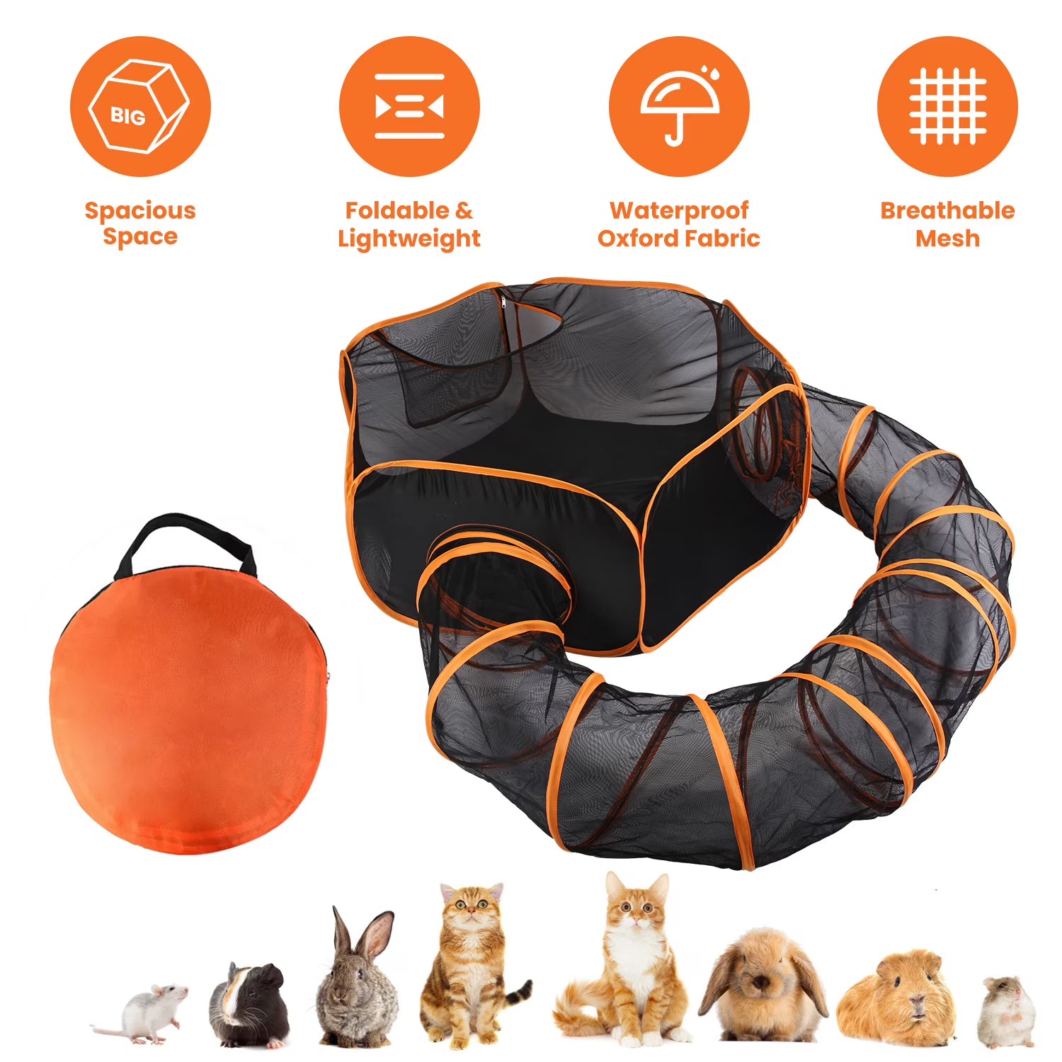 2 in 1 Foldable Pet Play Tent with Tunnel and Carry Bag, Black H9735