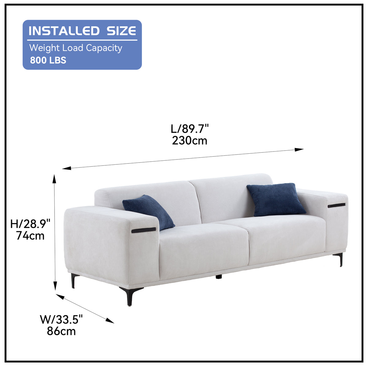 Beige 3 Seater Sofa with 2 Walnut Tray Tables T637