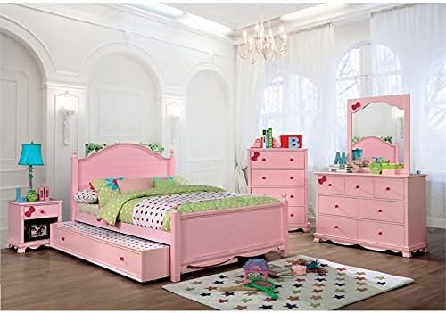 Pink Wood Panel Kids Full Bed with Trundle A96740