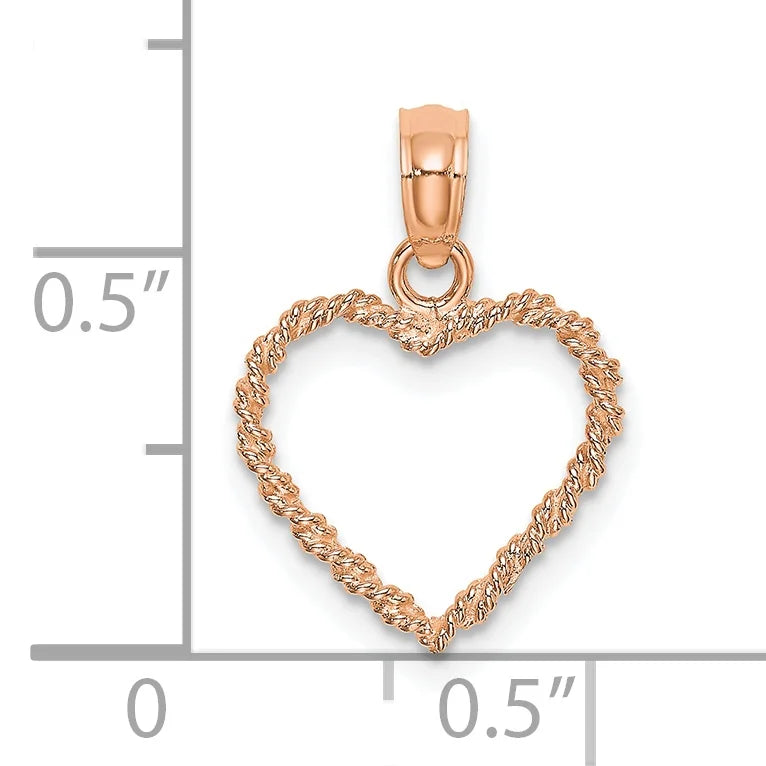 14K Rose Gold 3D Polished Rope Heart Pendant With 10K Yellow Gold Lightweight Rope Chain 16" G84739