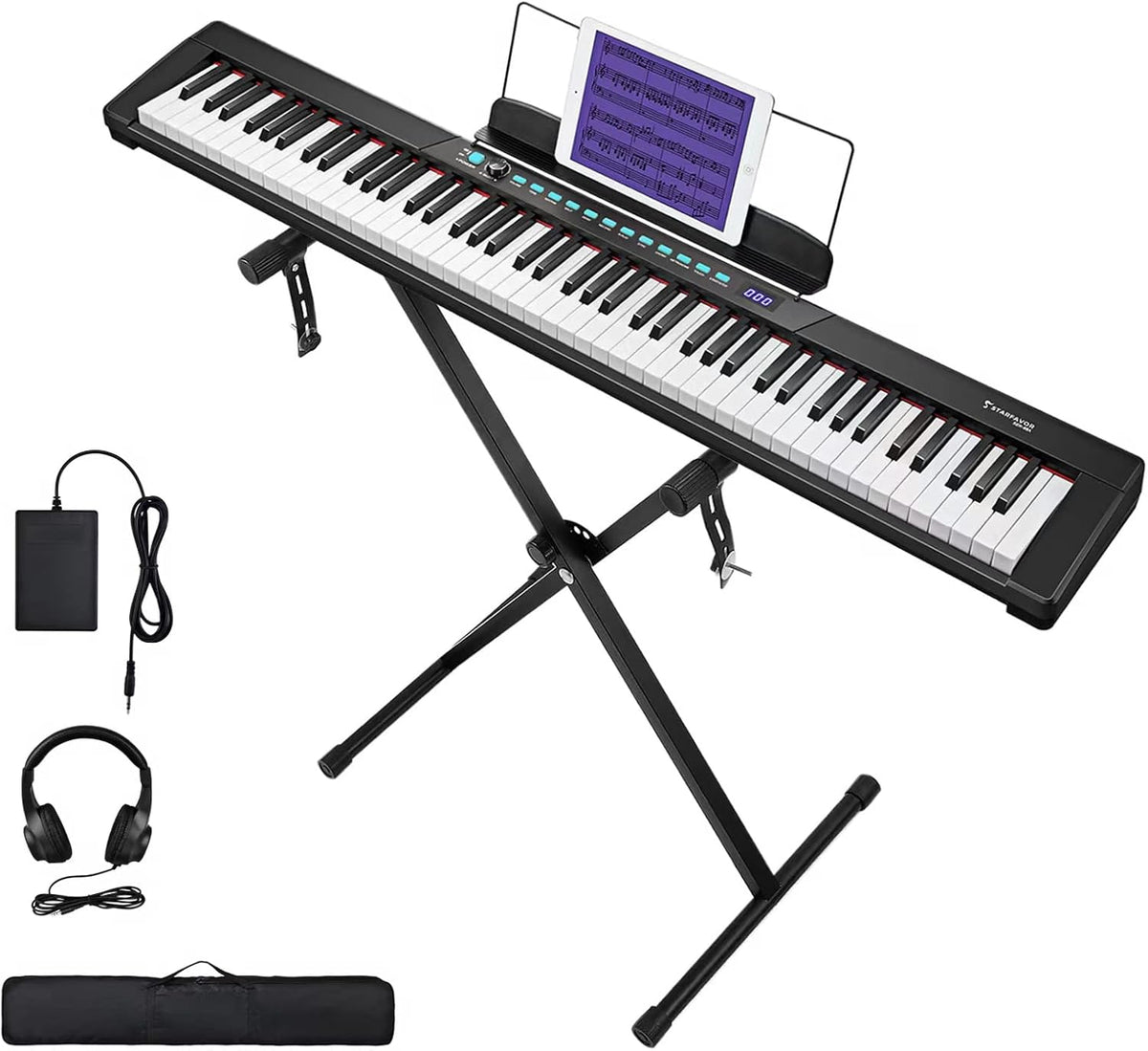88-Key Semi-Weighted Electronic Keyboard Piano with X-Stand, Sustain Pedal, Power Supply, Carrying Case U21339