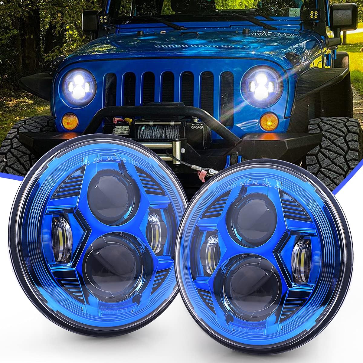 7 Inch Red Round LED Headlights X194167