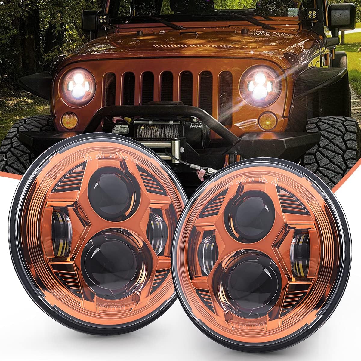 7 Inch Red Round LED Headlights X194167