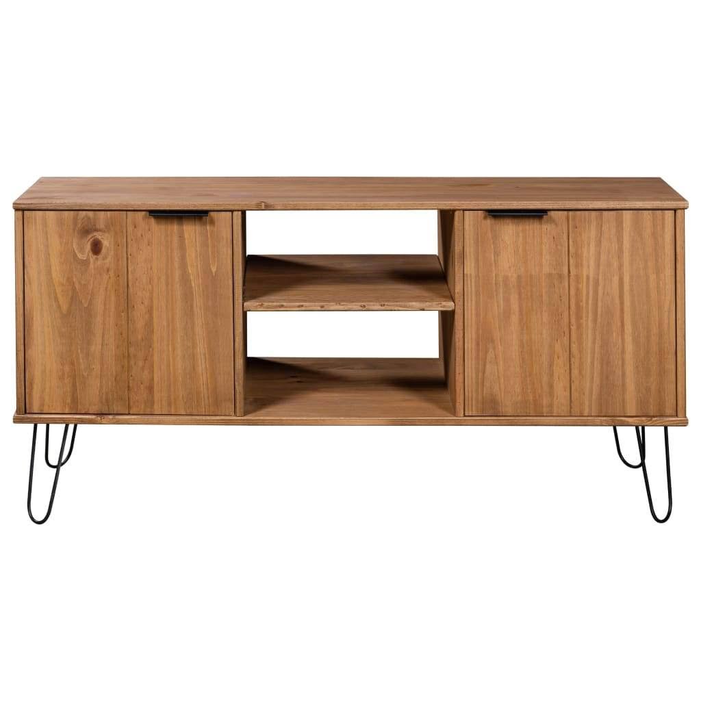 White and Light Wood Solid Pine Wood TV Cabinet U46606
