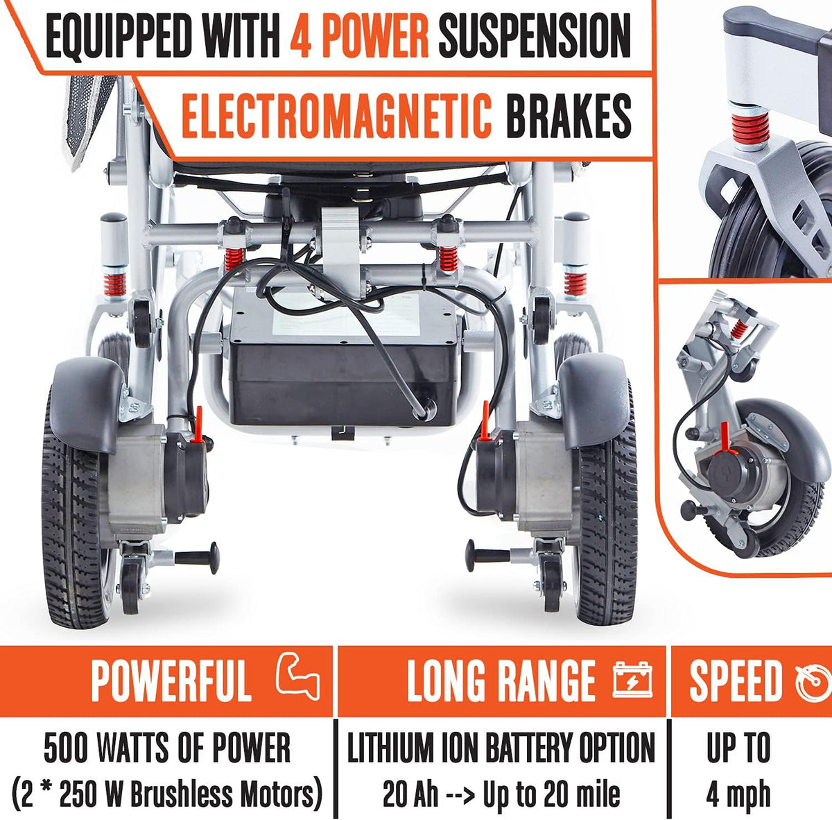 Foldable Electric Power Wheelchair with 20AH Battery Capacity E543961