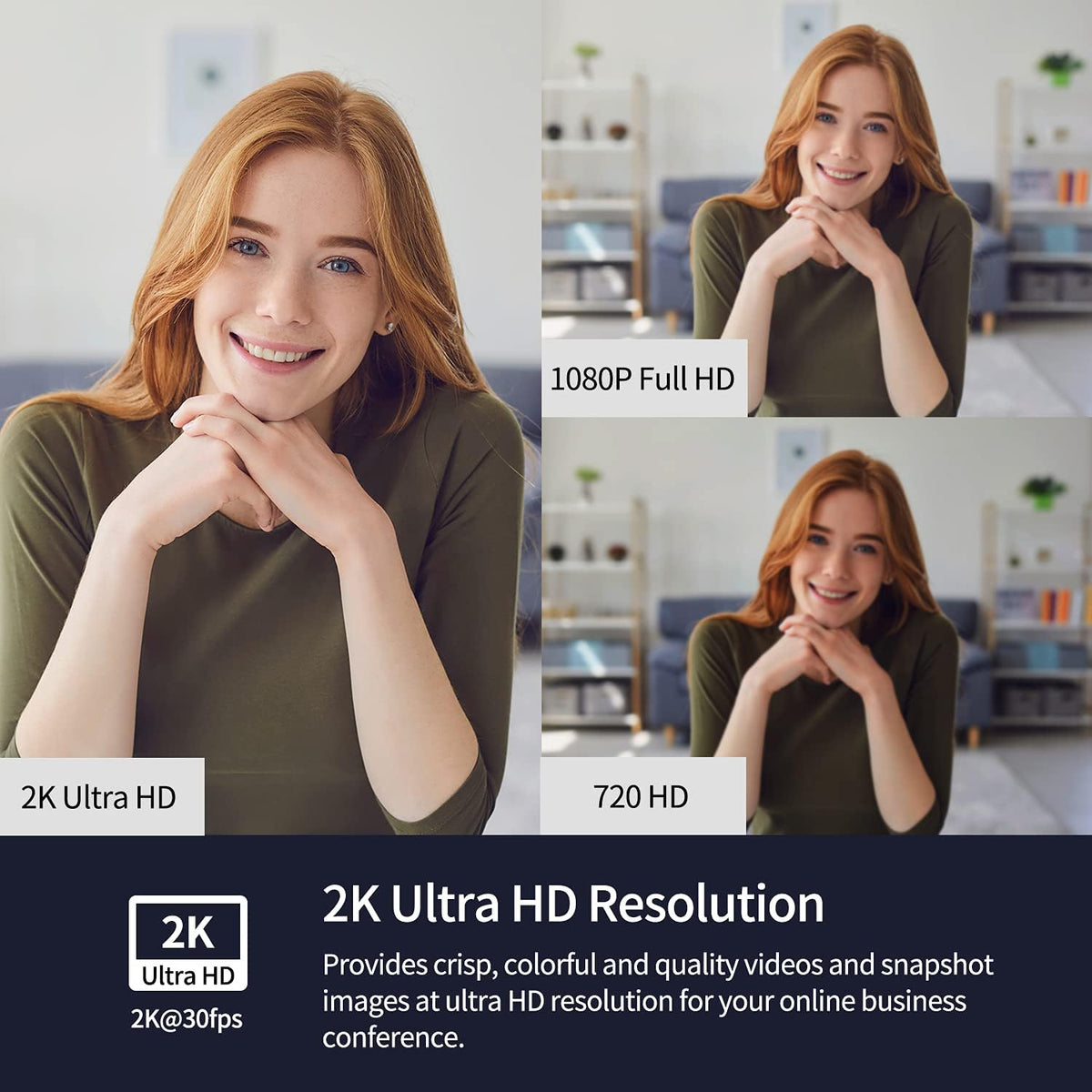 2K Ultra HD Zoomable Webcam with Dual Microphone and Privacy Cover G44155