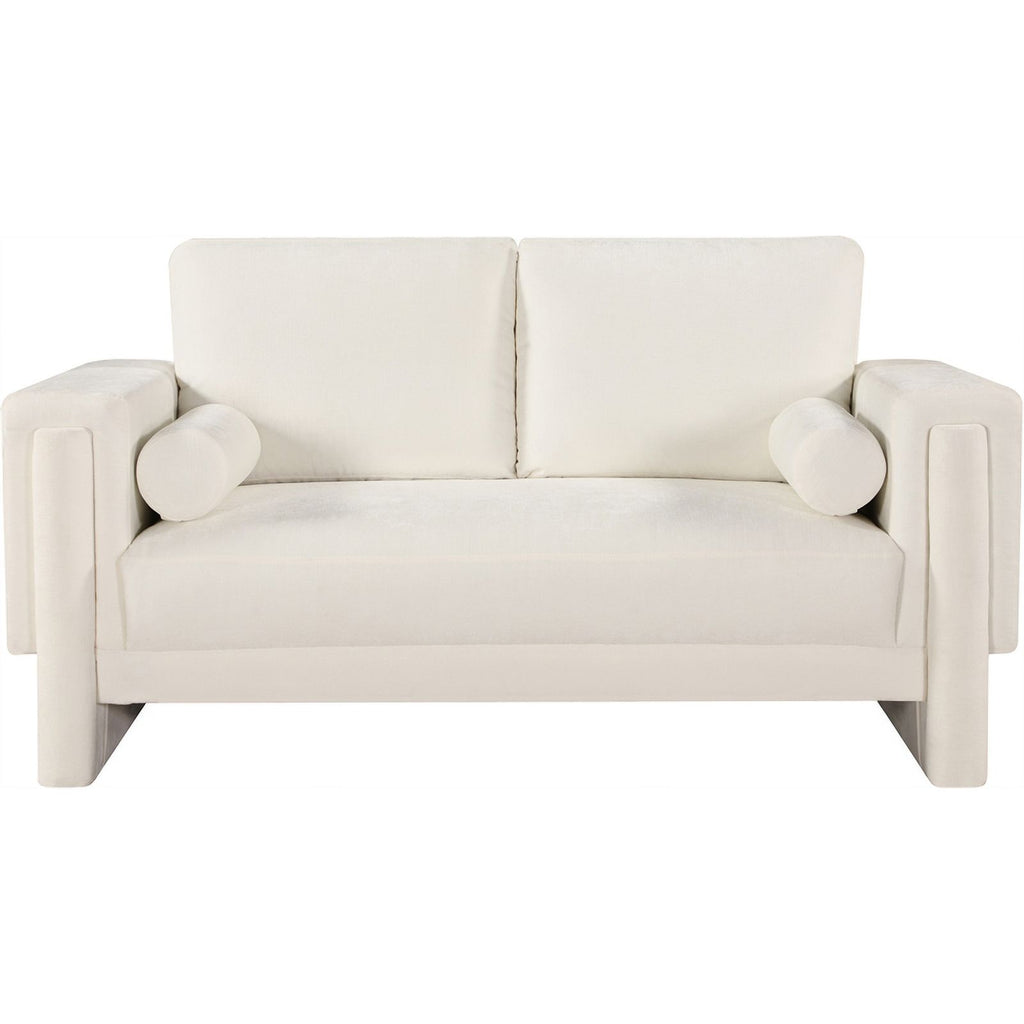 Cream Chenille Fabric Loveseat F3247
