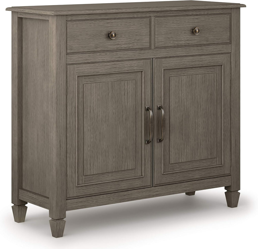 Distressed Grey Solid Wood Entryway Storage Cabinet with 2 Drawers, 2 Doors, Adjustable Shelves L4553