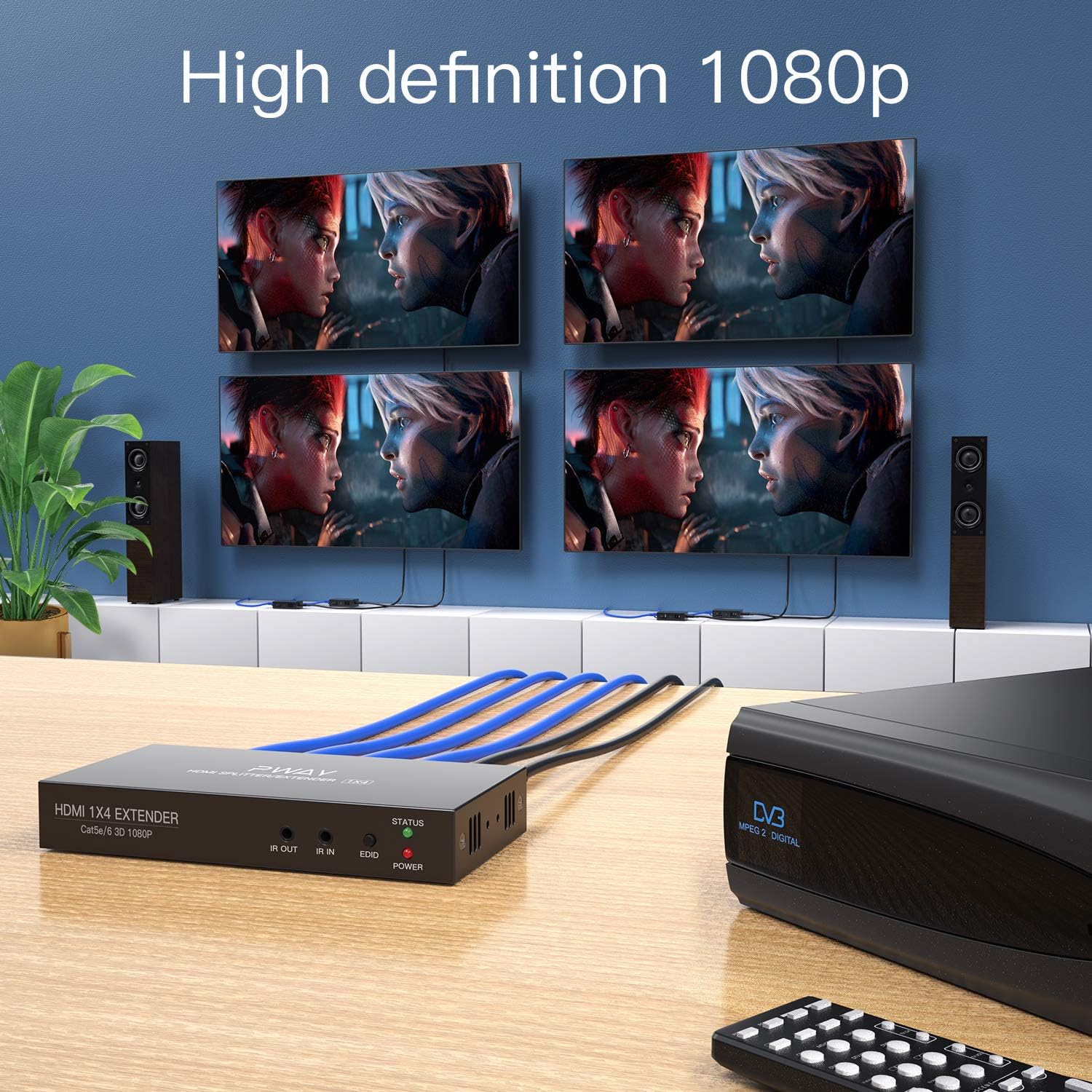 1x4 HDMI Extender Splitter 1080P Over Ethernet Cat6 C6322