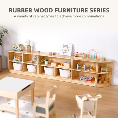 Rubber Wood 3-Compartment 2-Tier Storage Cabinet F82133