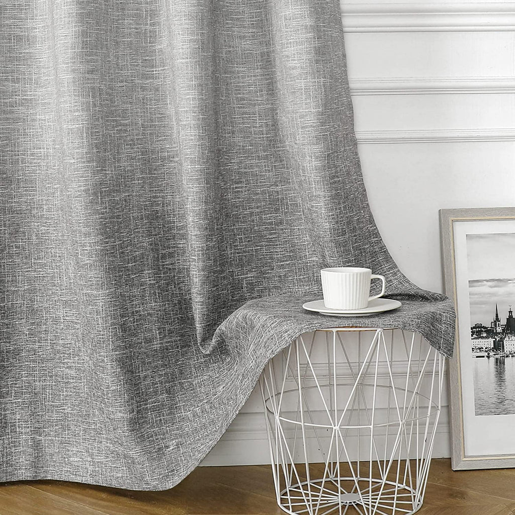 White Gray Ombre Full Blackout Curtains Linen Texture with Grommet, 50"x63"x2 R1264