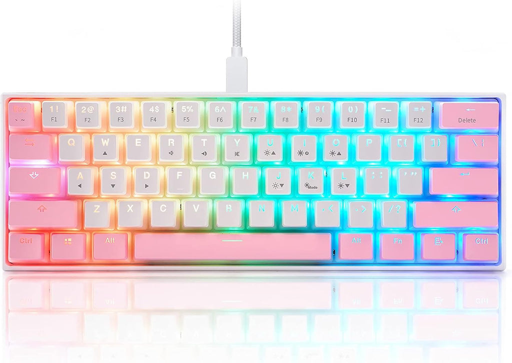 White Pink 60% Wired Mechanical Gaming Keyboard with RGB Backlit and Red Switch PBT Keycap B34136