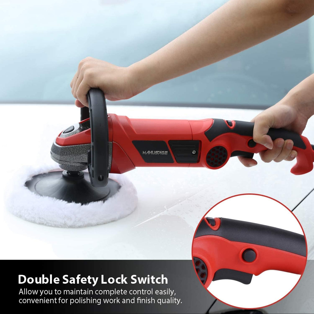 7-Inch Rotary Buffer Polisher, 10Amp Variable Speed Car Polisher, D Shape Detachable Handle, Wool Polishing Wheel D9895