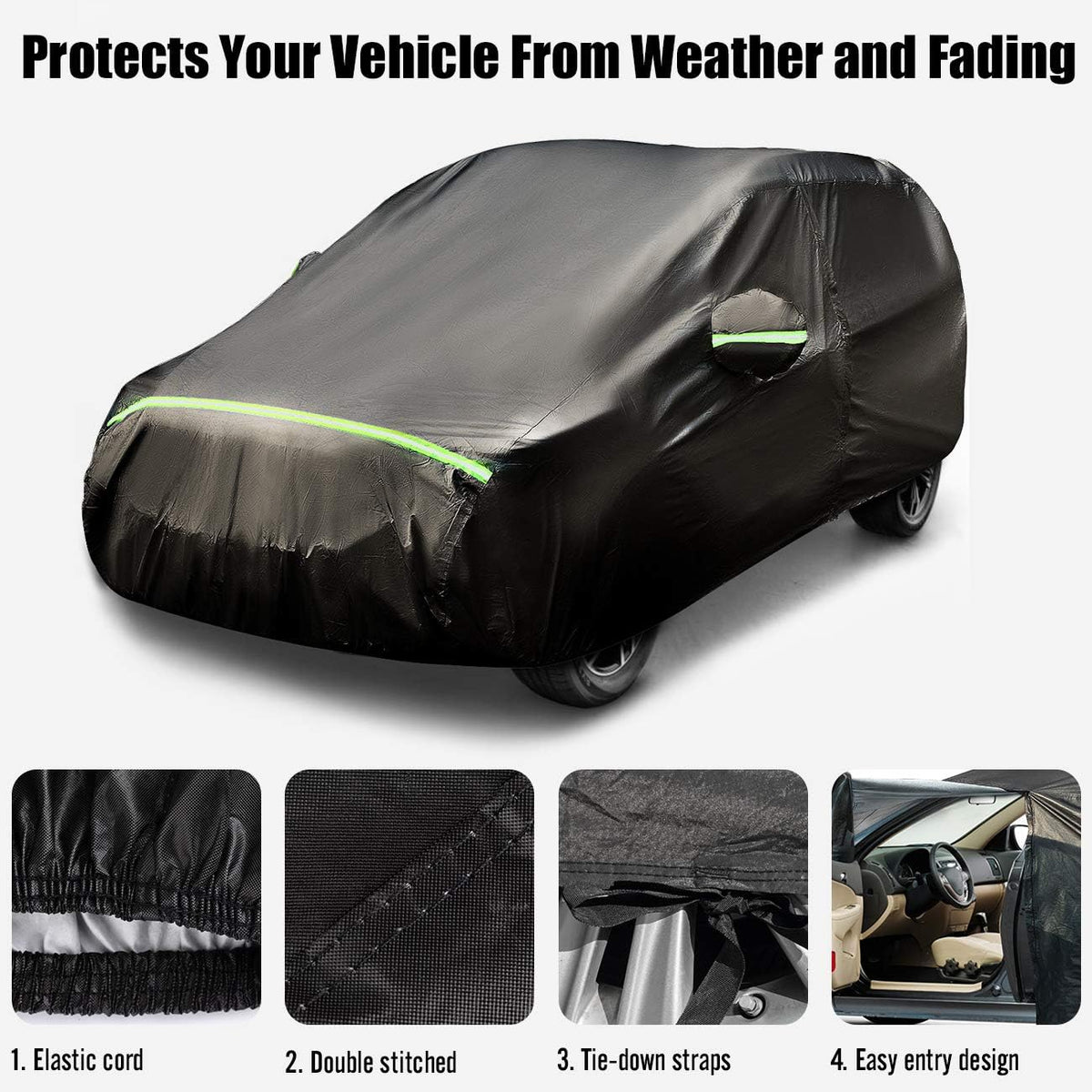 Car Cover SUV Cover Universal Fit 169 inch to 181 inch 5 Layer Waterproof Windproof Pack of 2 J67369
