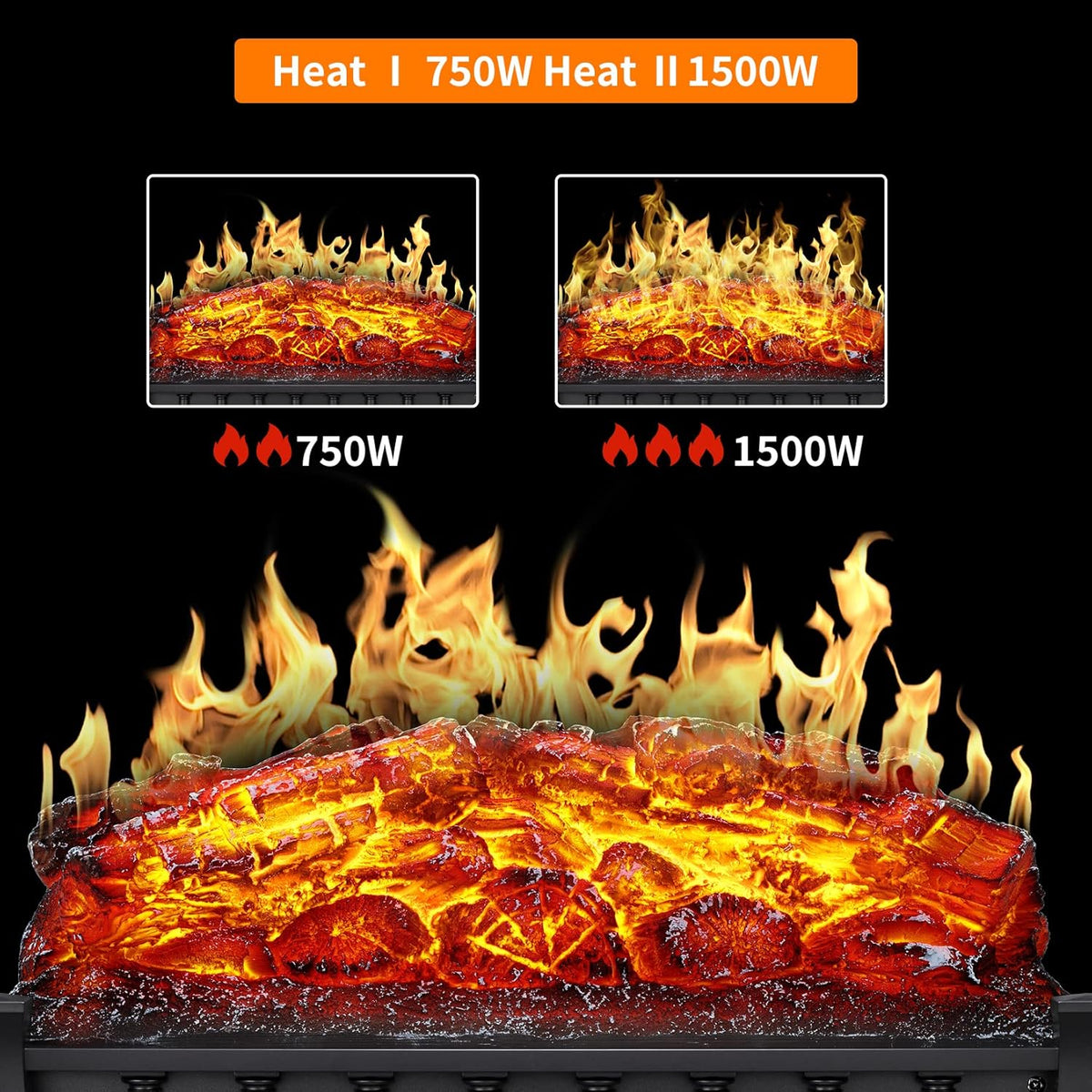 Electric Fireplace Log Heater 21 Inch Infrared Quartz 750W/1500W U766398