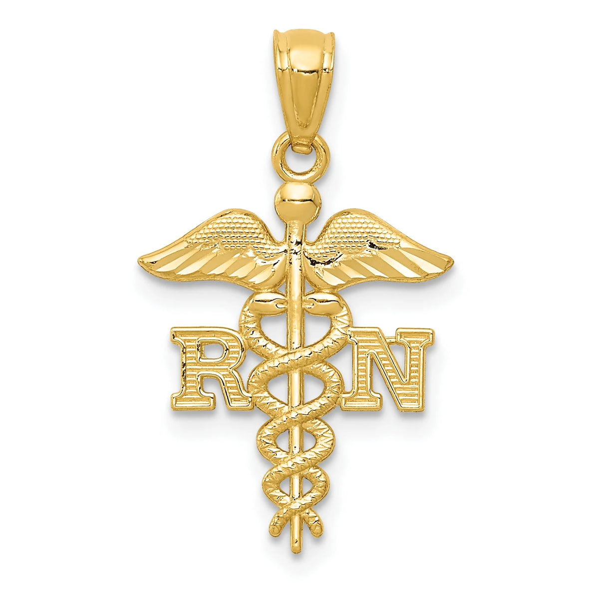 14K Yellow Gold Diamond-Cut Nurse Pendant Charm with 10K Yellow Gold Rope Chain Necklace 20'' R962