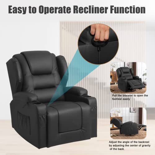 Swivel Rocker Recliner, Manual Glider Recliner Chairs, Upholstered Swivel Single Sofa Seat with Cup Holders, Side Pockets, Pillow I808440
