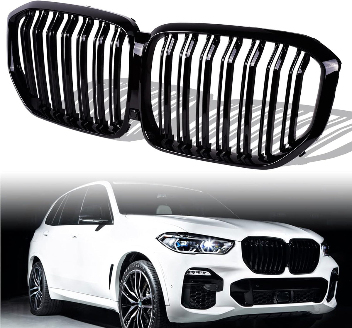 Glossy Black Double Line Front Bumper Grill H46831