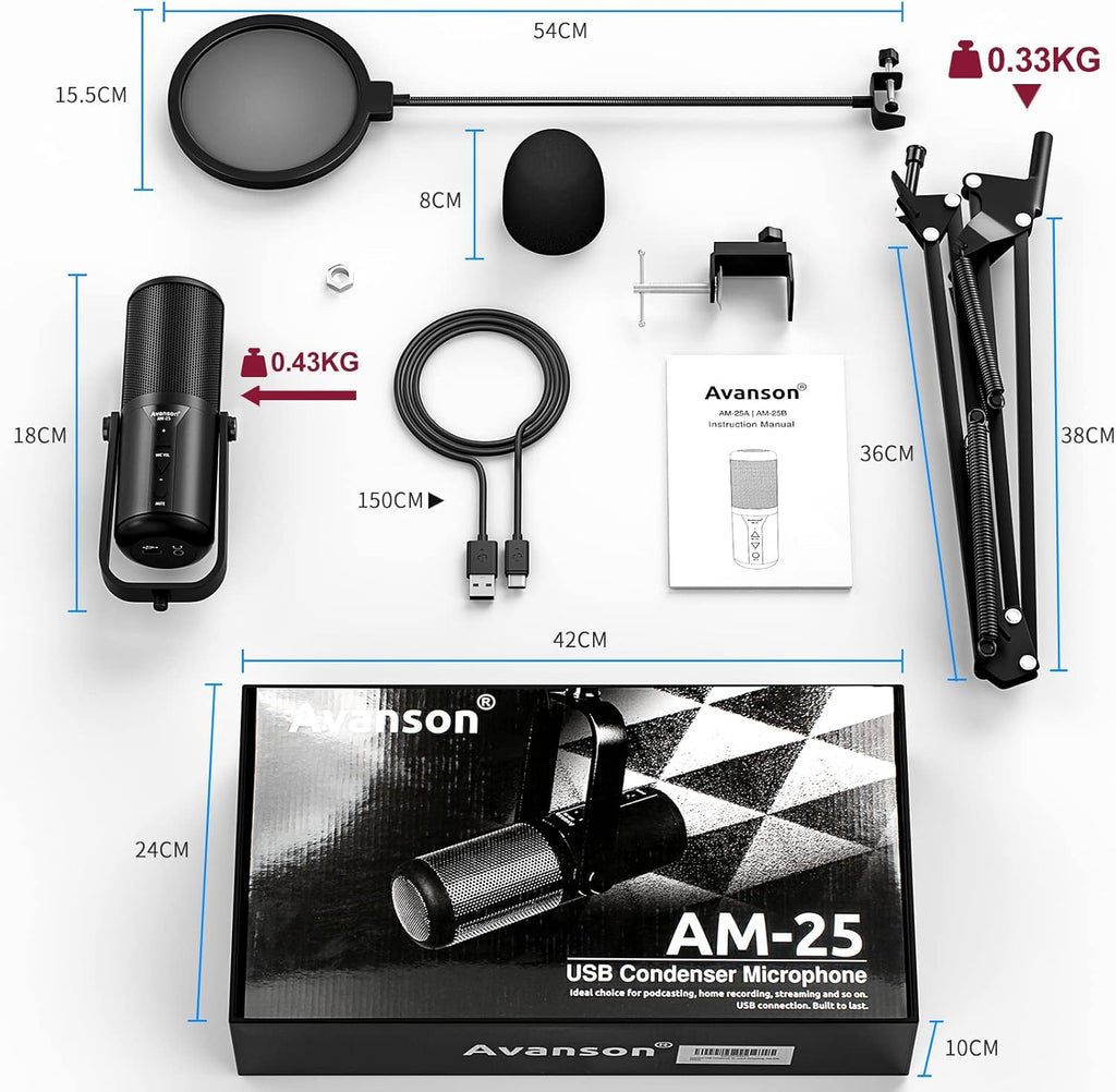 USB Condenser Microphone with Adjustable Boom Arm Kit, Pack of 2 E271