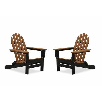 Black/Teak Plastic Folding Adirondack Chair P361