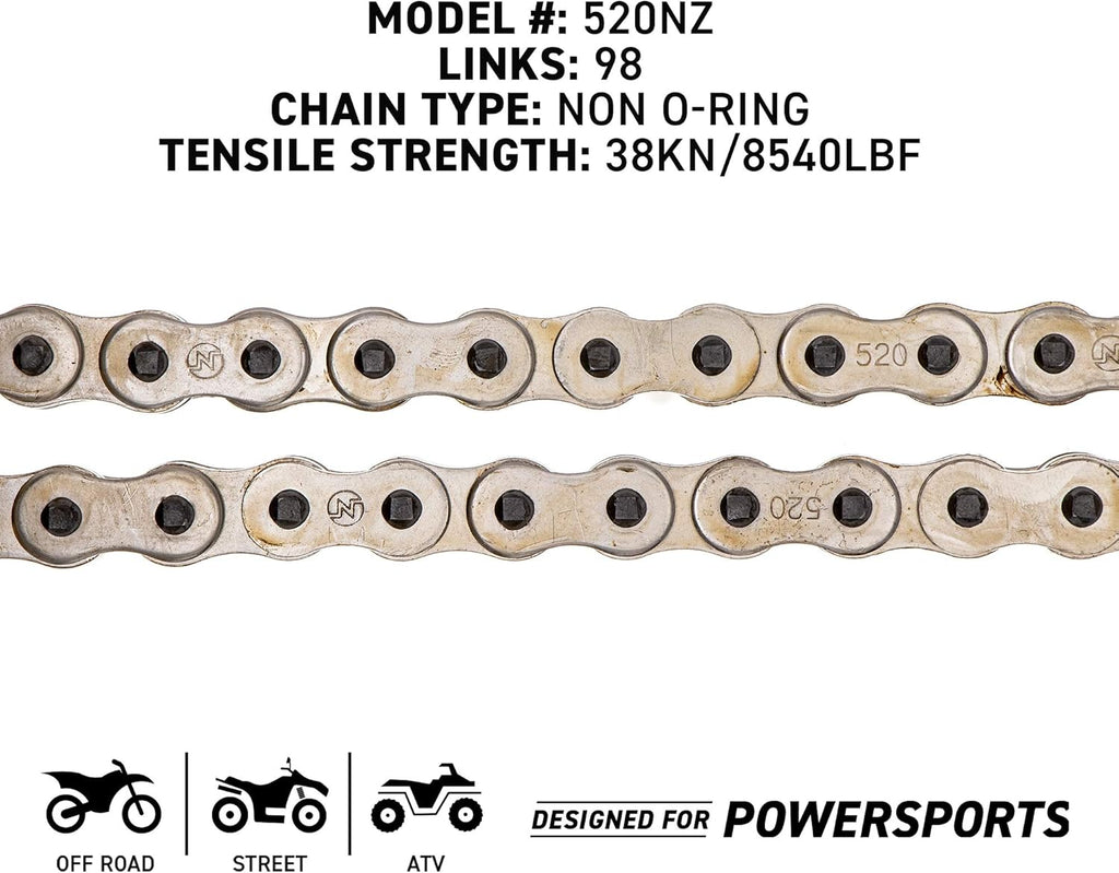 Drive Sprocket Chain Combo Front 14 Rear 38 Tooth 520NZ Standard 98 Links Pack of 2 I730