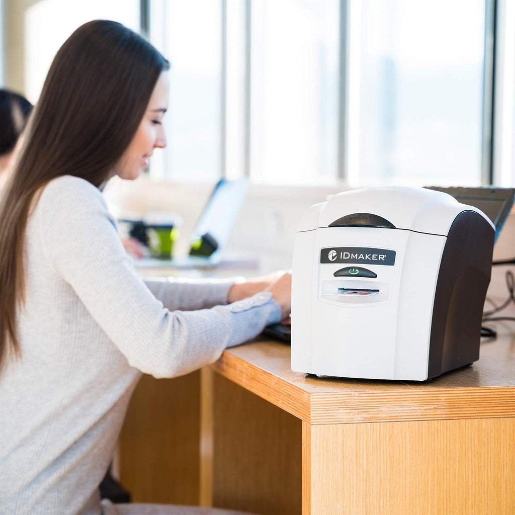 Card Printer Machine with IDMaker Software, Premium Camera, 100-Print Color Ribbon, 100 Blank PVC Cards G9701