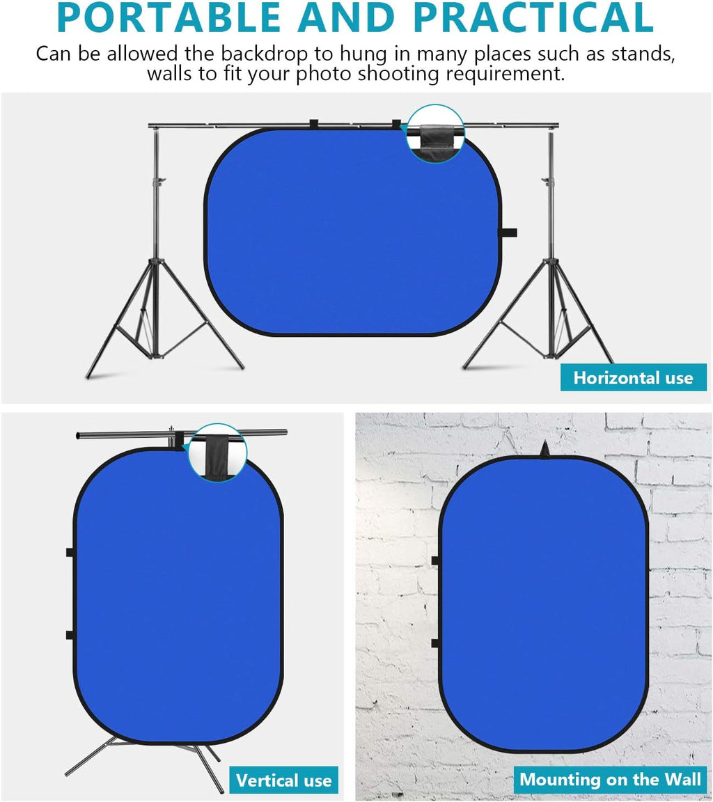 5x7ft Collapsible Chromakey Backdrop with Stand, 2-in-1 Reversible Green Screen Blue Background Panel L58824