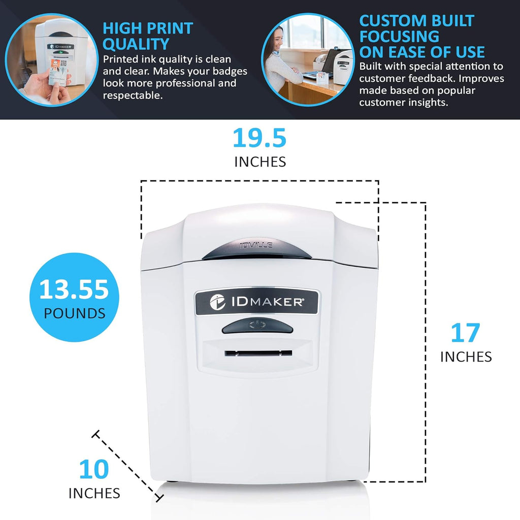 Card Printer Machine with IDMaker Software, Premium Camera, 100-Print Color Ribbon, 100 Blank PVC Cards G9701