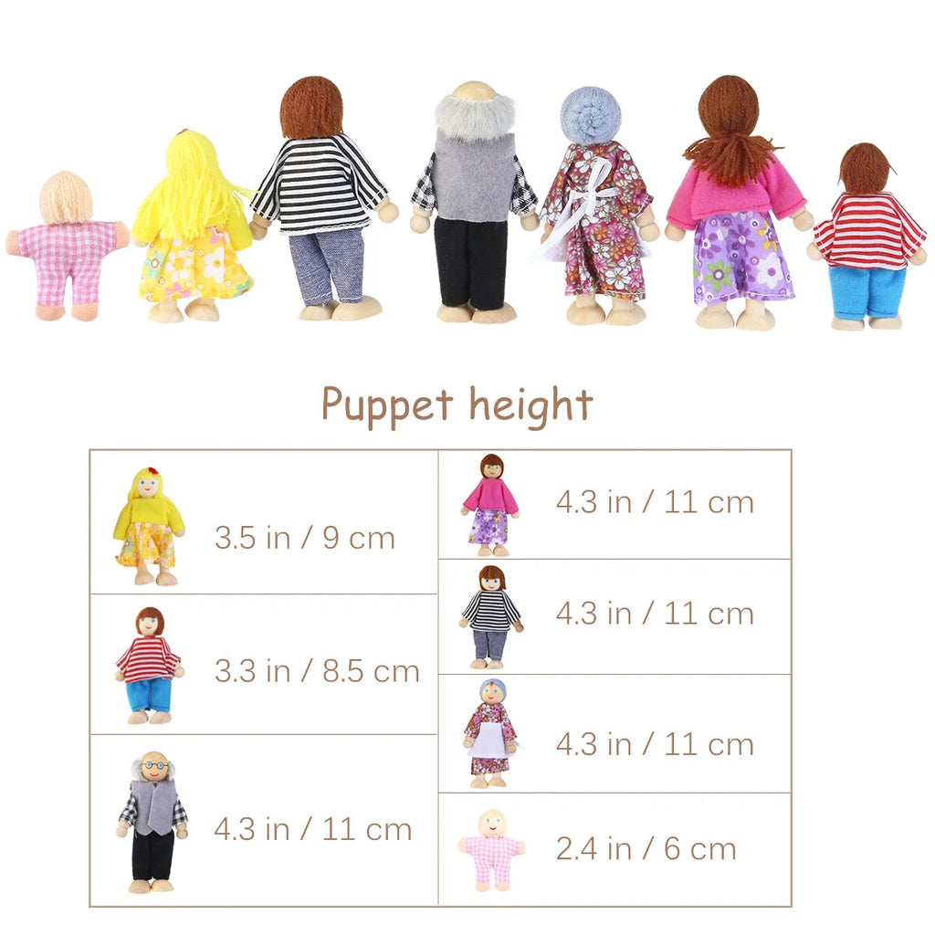 7 Pieces Wooden Dollhouse Family Figures Z2839