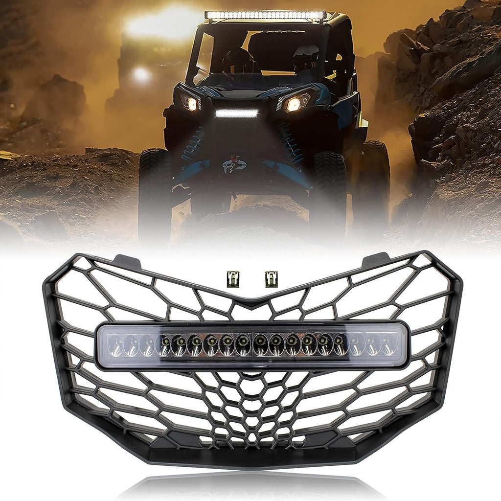 Front Mesh Grille with LED Light Bar for Can-Am Maverick Trail Sport Max 2018-2021 R7701