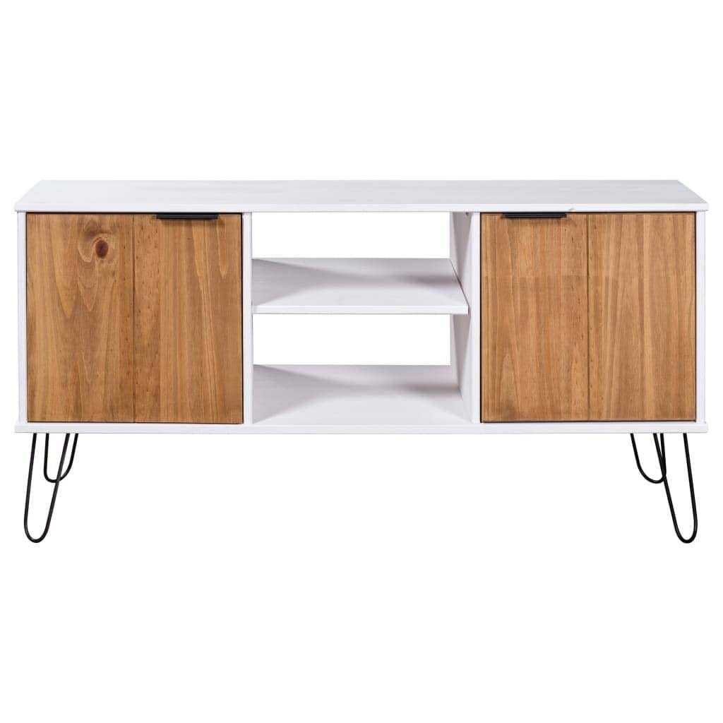 White and Light Wood Solid Pine Wood TV Cabinet U46606