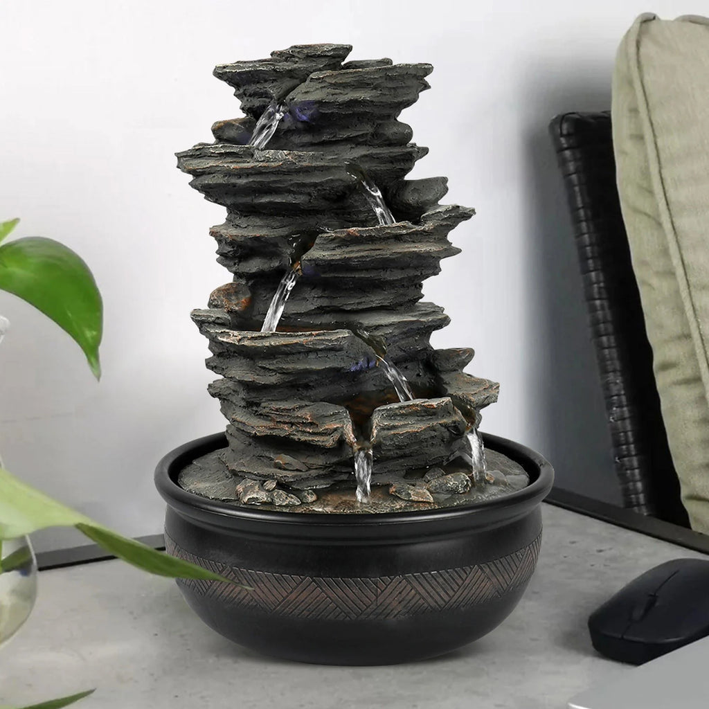 Tabletop Water Fountain with LED Light, Indoor Rock Resin Fountain I961