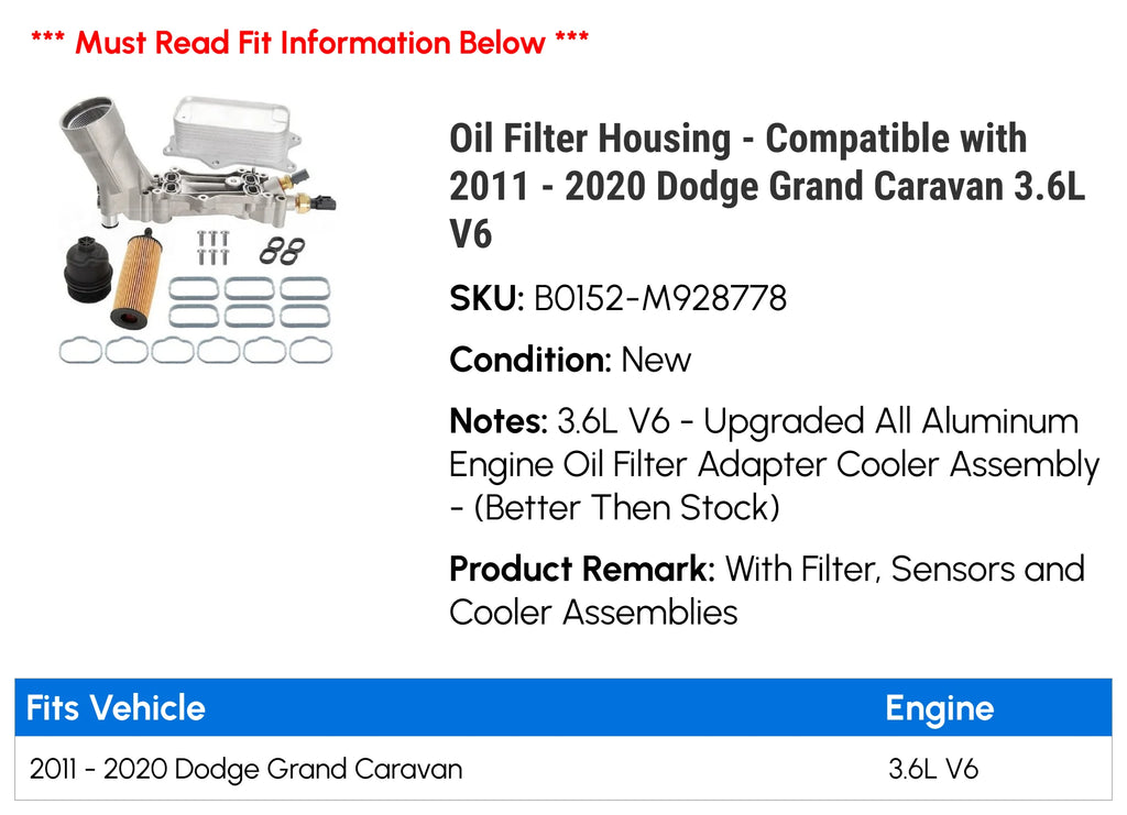 Oil Filter Housing for Dodge Grand Caravan 3.6L V6 M151