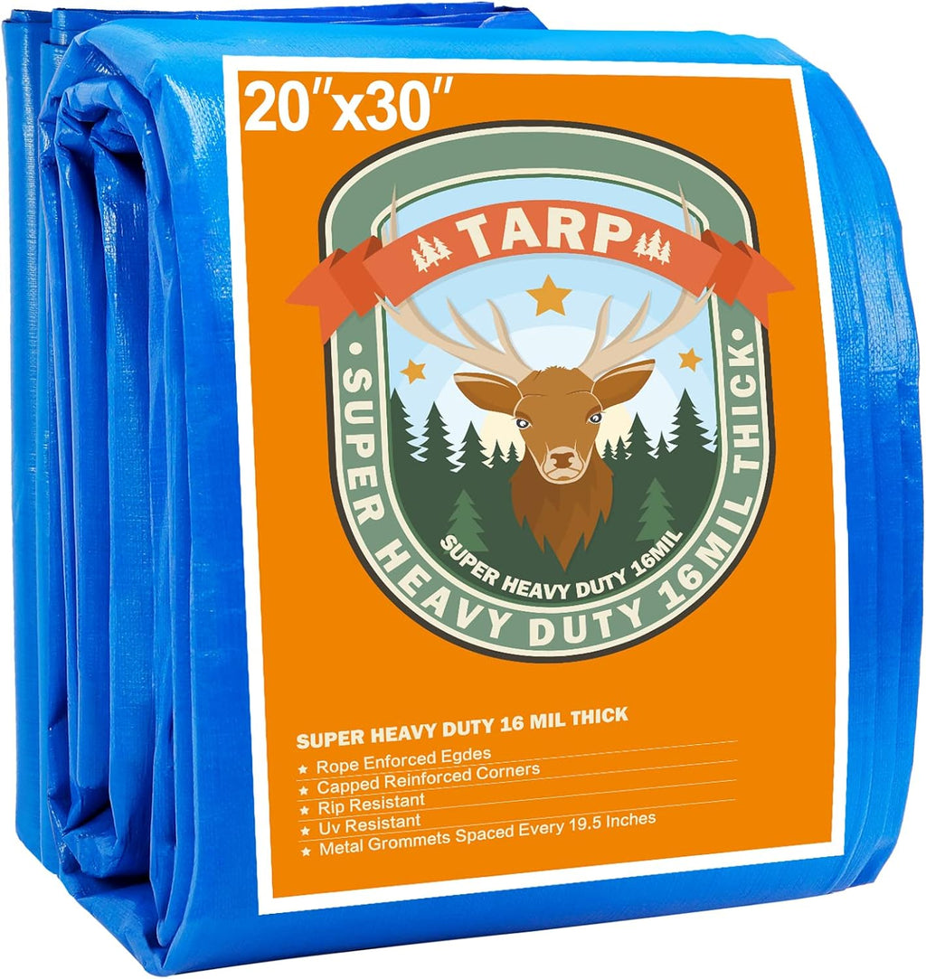 Blue Heavy Duty Waterproof 16 Mil Thick Tarpaulin with Metal Grommets 20x30 G6237