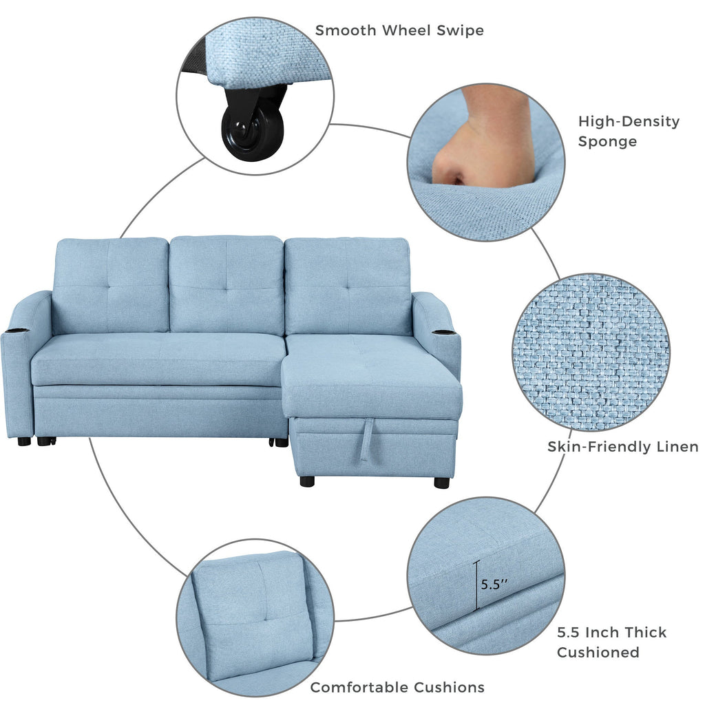 Blue Padded Pull Out Sofa Bed X7477