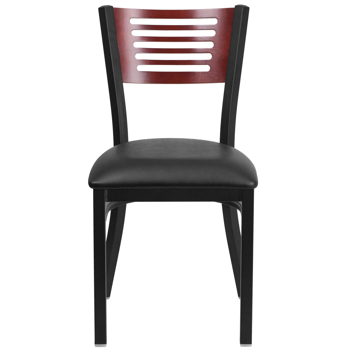 Black Slat Back Metal Restaurant Chair with Wood Back and Vinyl Seat S40501