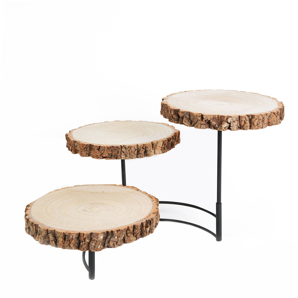 3-Tier Wood Slice Cheese Board and Cupcake Stand A4440