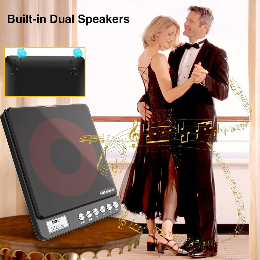 Portable CD Player with Built-in Speakers, Rechargeable, Dual Headphone Jacks, Black M771
