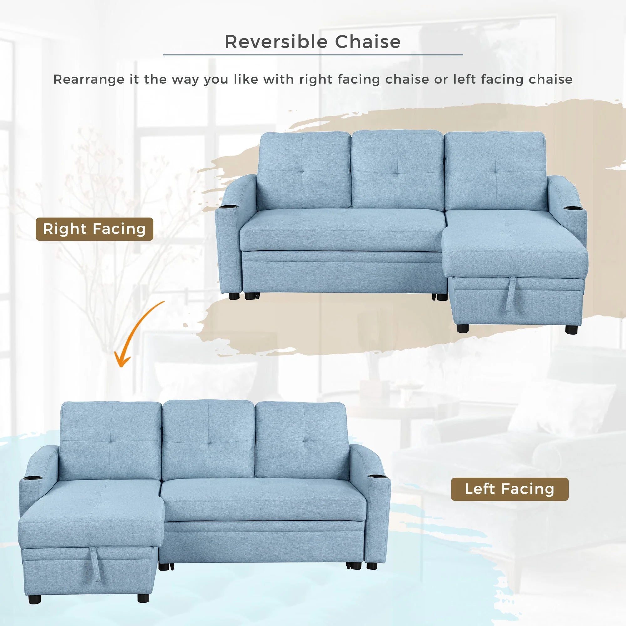 Blue Padded Pull Out Sofa Bed X7477