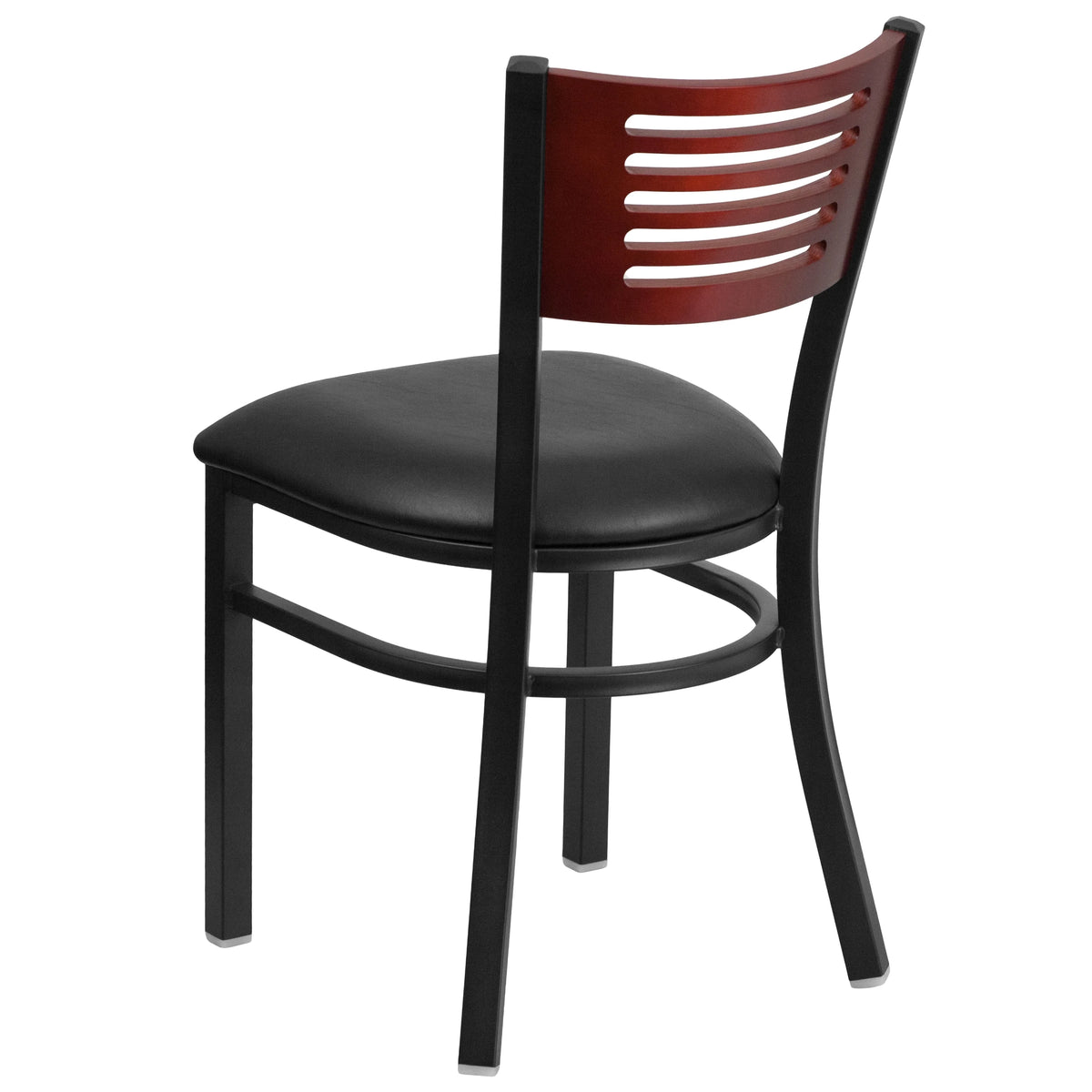 Black Slat Back Metal Restaurant Chair with Wood Back and Vinyl Seat S40501