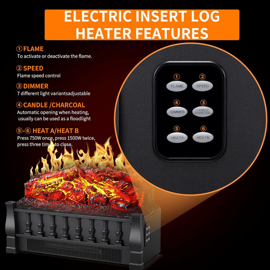 Electric Fireplace Log Heater 21 Inch Infrared Quartz 750W/1500W U766398