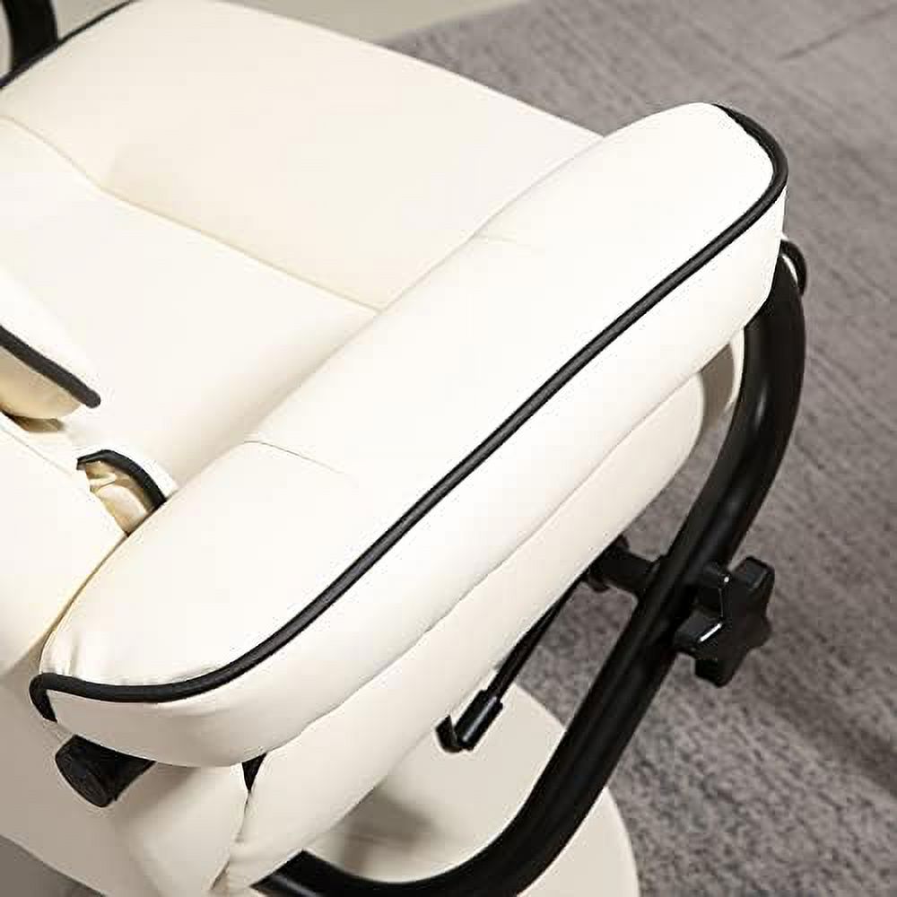 Cream White PU Leather Swivel Recliner Chair with Ottoman M810