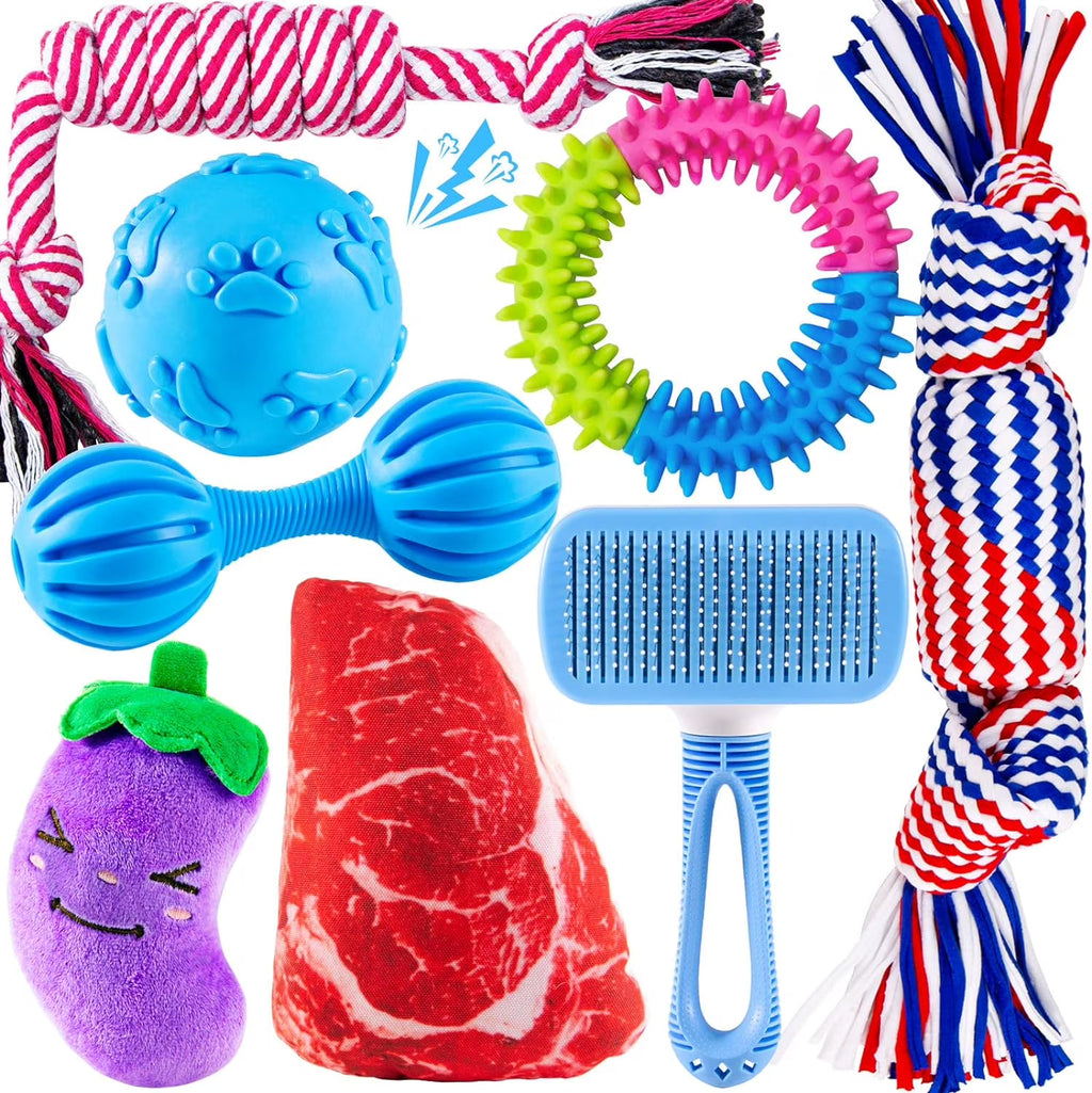 Puppy Teething Chew Toys Pack with Stuffed Squeaky Toys, Dog Ball, Ring Toy, Rope Toy N9166