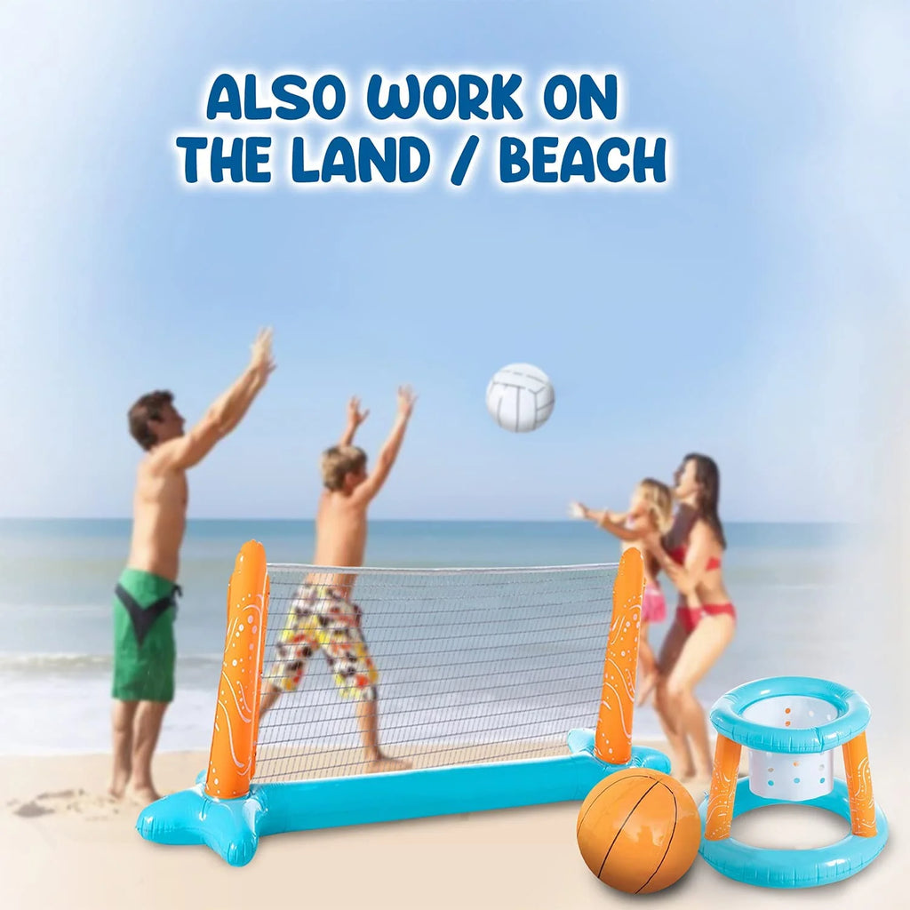 Lilac Inflatable Pool Volleyball Net Set Basketball Hoop with 2 Balls Large Size Outdoor Pool Games S3045