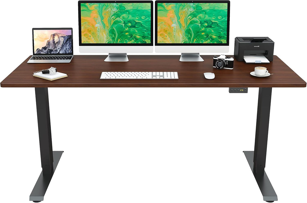 55 Inch Electric Adjustable Height Standing Desk, Walnut Q70467