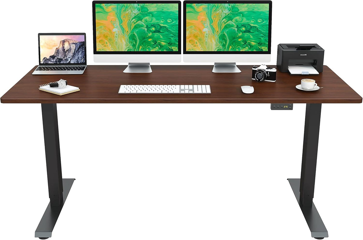 55 Inch Electric Adjustable Height Standing Desk, Walnut Q70467