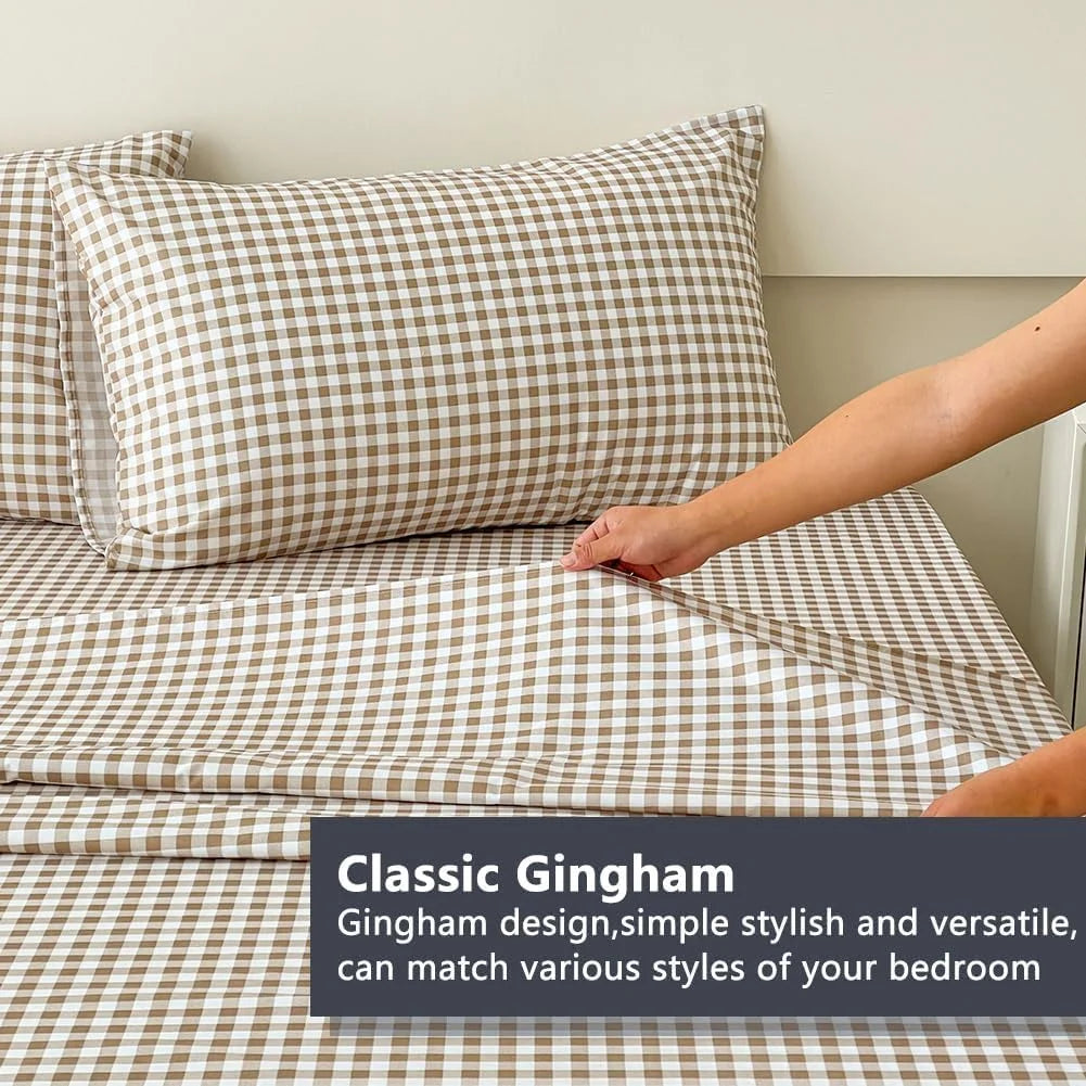 Tan Gingham Sheet Set with Deep Pockets U597417