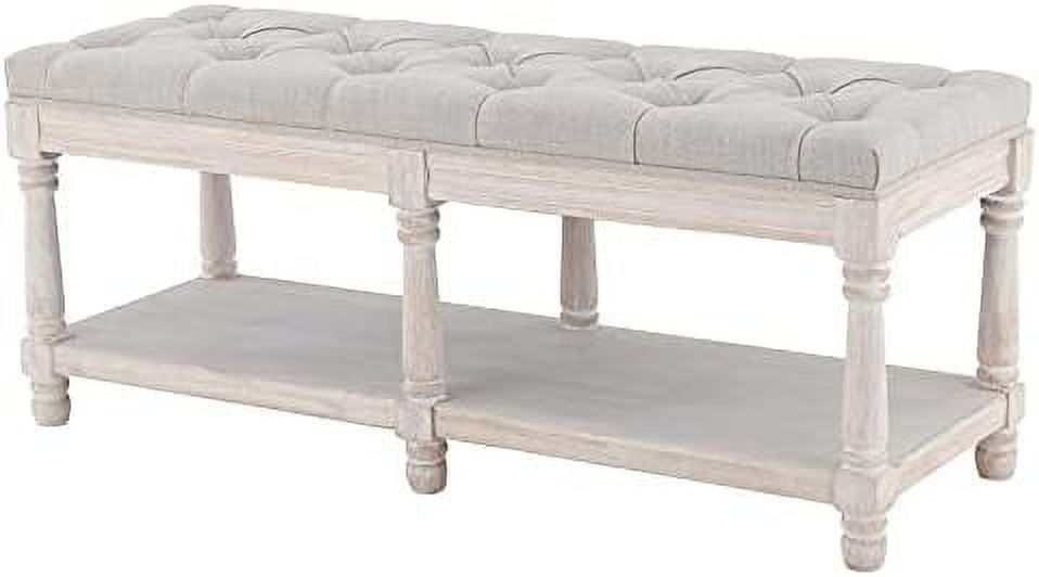Gray Tufted Wood Entryway Bench H59961